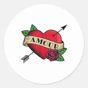 Herz Amour Tattoo _1 Runder Aufkleber