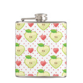 Herz-Äpfel mit rosa Tupfen und Herzen Flachmann (Vorderseite)