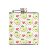 Herz-Äpfel mit rosa Tupfen und Herzen Flachmann (Vorderseite)