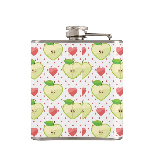 Herz-Äpfel mit rosa Tupfen und Herzen Flachmann (Rückseite)