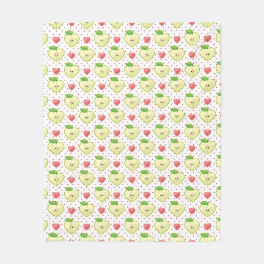 Herz-Äpfel mit rosa Tupfen und Herzen Fleecedecke (Vorderseite)