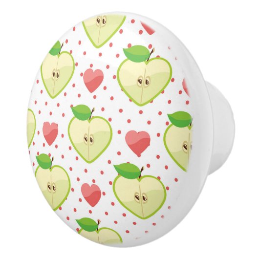 Herz-Äpfel mit rosa Tupfen und Herzen Keramikknauf (Rechts)