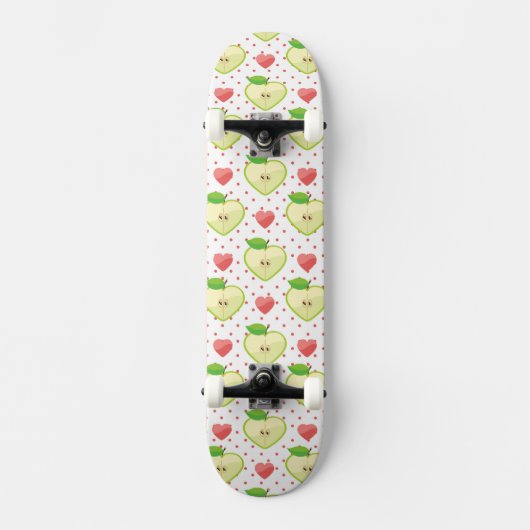 Herz-Äpfel mit rosa Tupfen und Herzen Skateboard (Vorderseite)