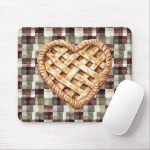 Herz Apfelkuchen Burgunder Grün Creme Kariert Mousepad