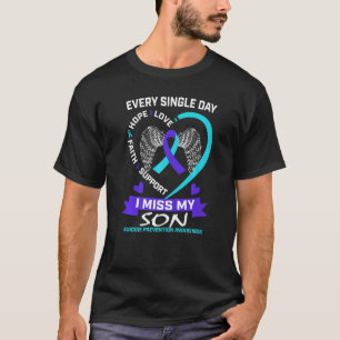 Herz Aquamarin Lila I Miss My Son Suicide Bewussts T-Shirt