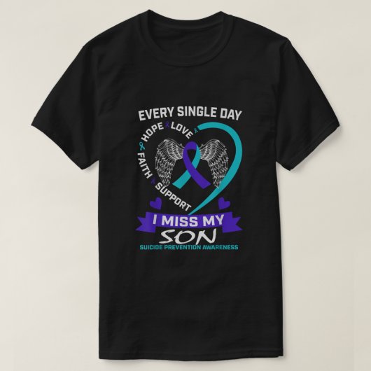 Herz Aquamarin Lila I Miss My Son Suicide Bewussts T-Shirt (Design vorne)