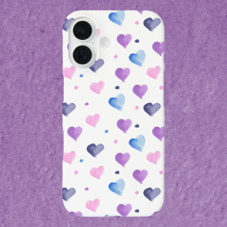 Herz-Aquarellmuster Pink Blau Lila iPhone 16 Hülle