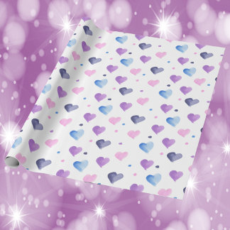 Herz-Aquarellmuster Pink Blau Lila Geschenkpapier