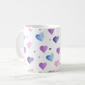 Herz-Aquarellmuster Pink Blau Lila Kaffeetasse (Vorderseite Links)