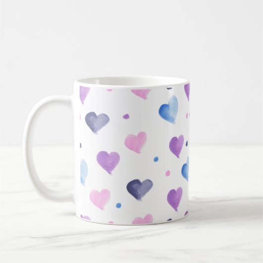 Herz-Aquarellmuster Pink Blau Lila Kaffeetasse (Links)