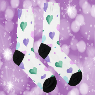 Herz-Aquarellmuster Pink Green Blue Lila Socken