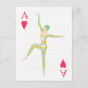 Herz-Ass-Tanz-Design-Kunst Retro-Harlekin Postkarte