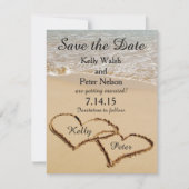 Herz auf der Shore Beach Save the Date Card Einladung (Vorderseite)