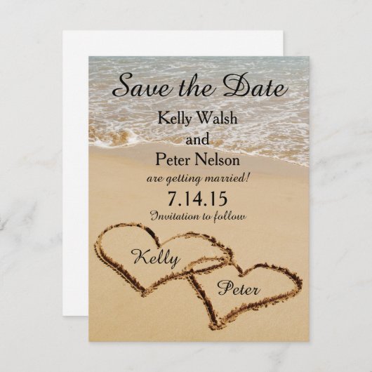 Herz auf der Shore Beach Save the Date Card Einladung (Vorne/Hinten)