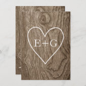 Herz auf Holz rustikale Hochzeit Retten Sie das Da Save The Date (Vorne/Hinten)