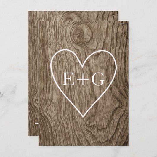 Herz auf Holz rustikale Hochzeit Retten Sie das Da Save The Date (Vorne/Hinten)