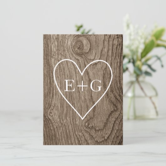 Herz auf Holz rustikale Hochzeit Retten Sie das Da Save The Date (Stehend Vorderseite)