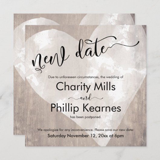 Herz auf Holz verschoben Hochzeitkarte für neues D (Vorne/Hinten)