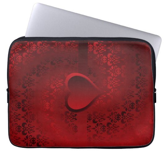 Herz auf rotem Damast Laptopschutzhülle (Vorderseite)
