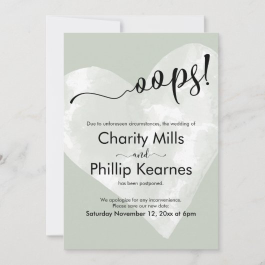 Herz auf Sage Green Oops! Verspätete Hochzeitskart (Vorderseite)