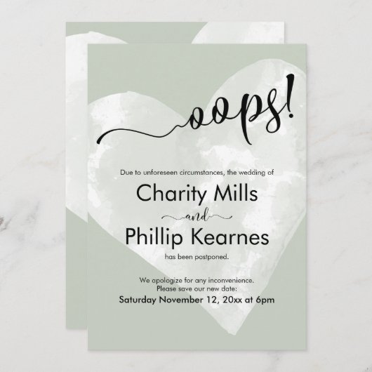 Herz auf Sage Green Oops! Verspätete Hochzeitskart (Vorne/Hinten)
