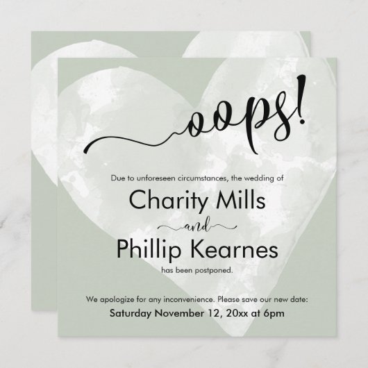 Herz auf Sage Green Oops! Verspätete Hochzeitskart (Vorne/Hinten)