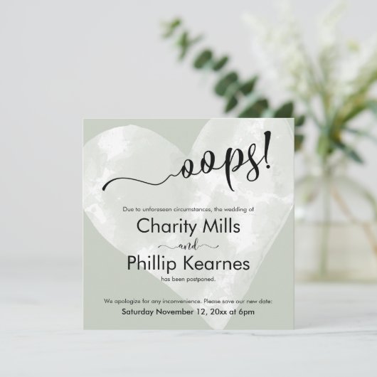 Herz auf Sage Green Oops! Verspätete Hochzeitskart (Stehend Vorderseite)