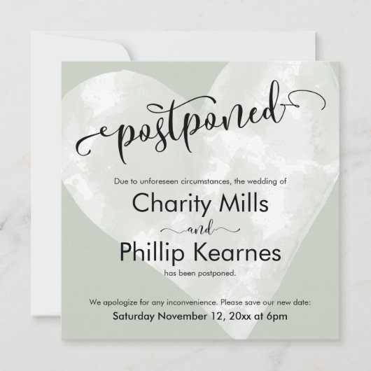 Herz auf Sage Green verschoben Hochzeitsankündigun (Vorderseite)