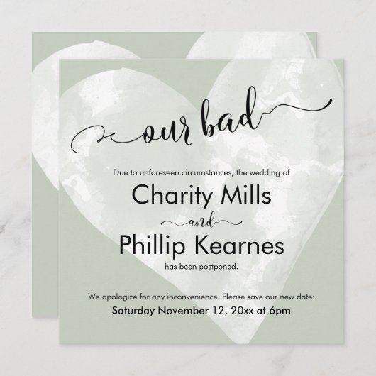 Herz auf Sage Grün unsere schlechte verspätete Hoc (Vorne/Hinten)