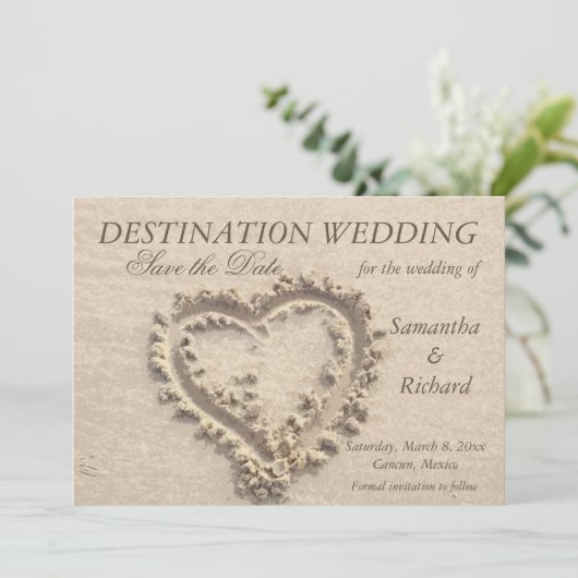 Herz auf Sand - Ankündigung Datum freihalten (Stehend Vorderseite)