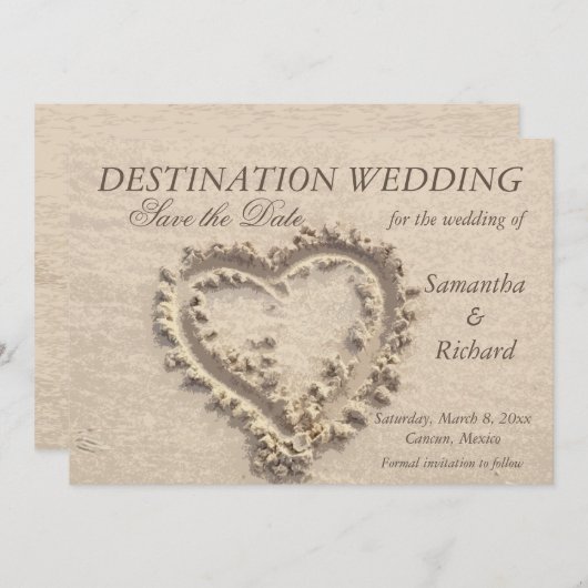 Herz auf Sand - Ankündigung Datum freihalten (Vorne/Hinten)