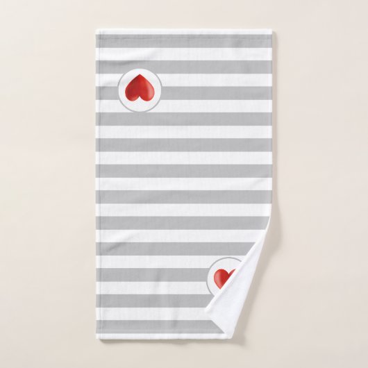 Herz auf Silbergrau und Weiß gestreift Badhandtuch Set (Handtuch)