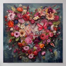 Herz aus Blume und Schmetterlingen Poster