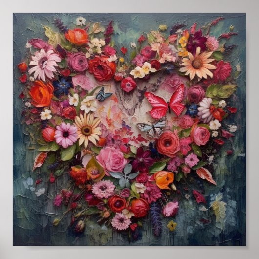 Herz aus Blume und Schmetterlingen Poster (Vorne)