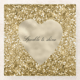 Herz aus Gold Glitter Personalized             Glasuntersetzer