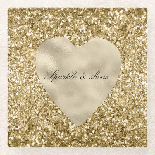 Herz aus Gold Glitter Personalized Glasuntersetzer (Vorderseite)