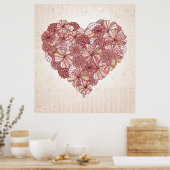 Herz aus handgezogenen Blume Poster (Küche)