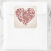 Herz aus handgezogenen Blume Quadratischer Aufkleber (Tasche)