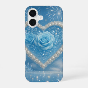 Herz aus Perlen und blauen Rosen iPhone-Hülle – Fa iPhone 16 Hülle