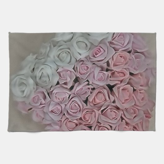 Herz aus rosa und weißen Rosen Geschirrtuch (Horizontal)