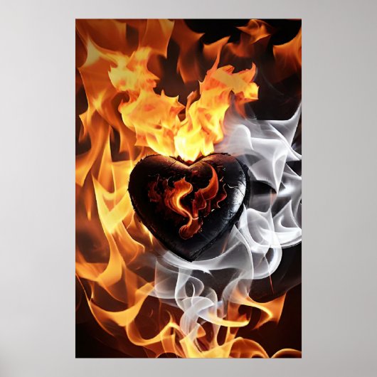 Herz aus Stein inmitten von Flammen Poster (Vorne)