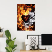 Herz aus Stein inmitten von Flammen Poster (Heimbüro)