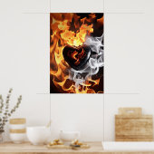 Herz aus Stein inmitten von Flammen Poster (Küche)