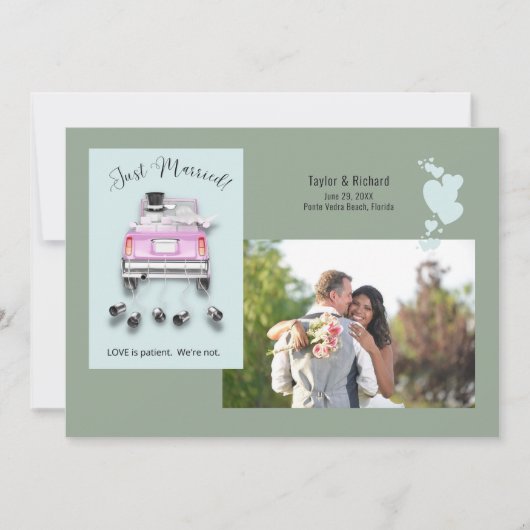 Herz & Auto /Just Married Wedding Ankündigung (Vorderseite)