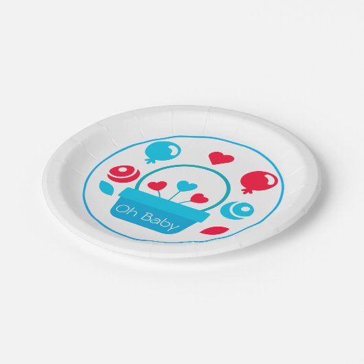 Herz, Ballons und Herzkorb Pappteller (Schrägansicht)