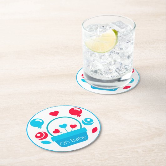 Herz, Ballons und Herzkorb Runder Pappuntersetzer (Vor Ort)