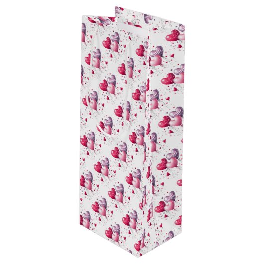 Herz Balloons Valentine Geschenktüte Für Weinflaschen (Vorderseite Schrägansicht)