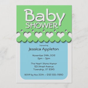 Herz-Band-Muster-grüne u. blaue Babyparty Einladung