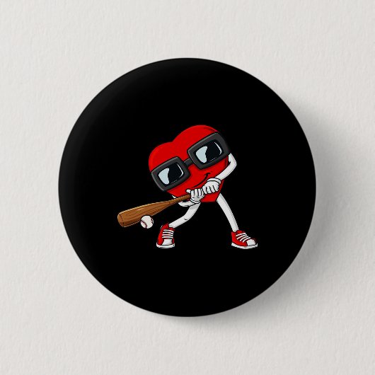 Herz Baseball Valentinstag Fun Boys Girls Kinder Button (Vorderseite)