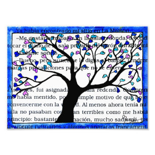 Herz-Baum auf spanischem Text Fotodruck